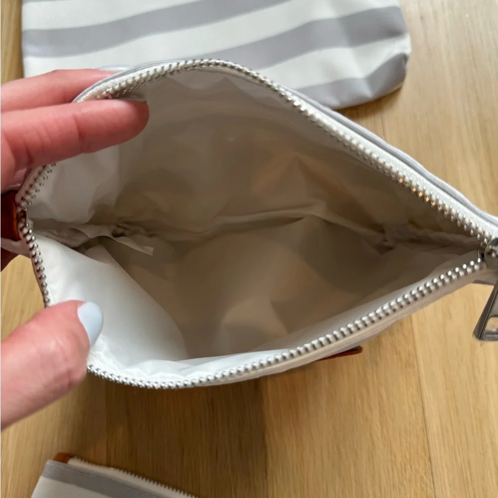 Orange Blossom • Set of 4 Diaper Bag Organizer Pouches • Grey & White Stripes